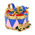 Christmas Drum Hand Painted Trinket Storage Box Enamelled With Sparkling Crystals - Blue - Multi
