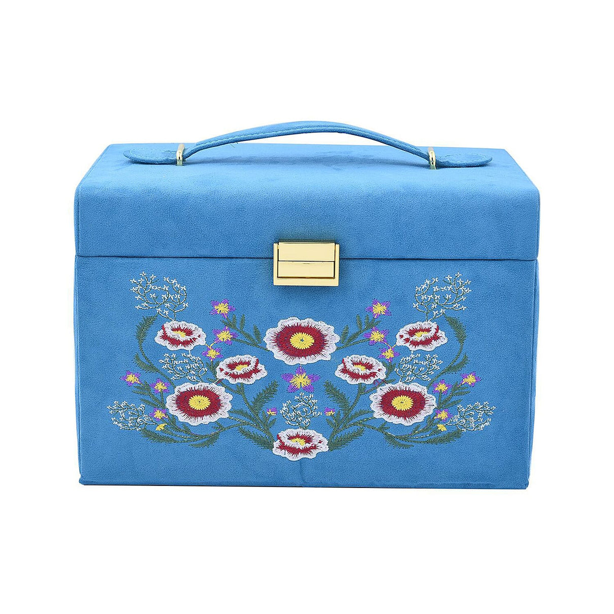Multifunctional 4 layer Embroidered Pattern Jewellery Organizer with Handle (Size 26x19x18 cm) - Teal 7425169 6