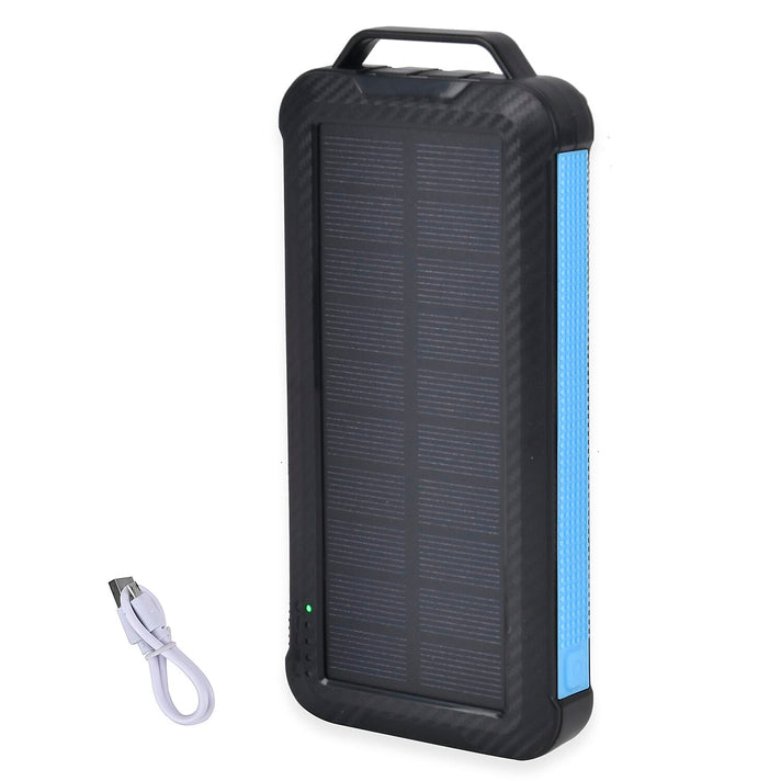 Multifunctional Solar Power Bank (Power 10000 mAh) with Wireless Charging (Inc. Type C, Micro USB &amp; Lightning Cable) - Blue &amp; Black 7624142 1