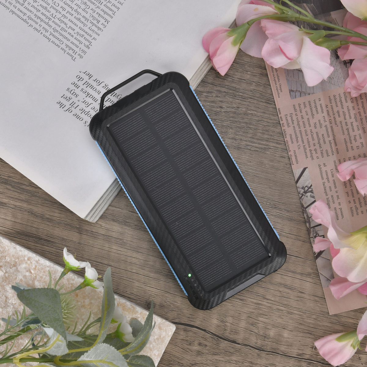 Multifunctional Solar Power Bank (Power 10000 mAh) with Wireless Charging (Inc. Type C, Micro USB &amp; Lightning Cable) - Blue &amp; Black 7624142 1