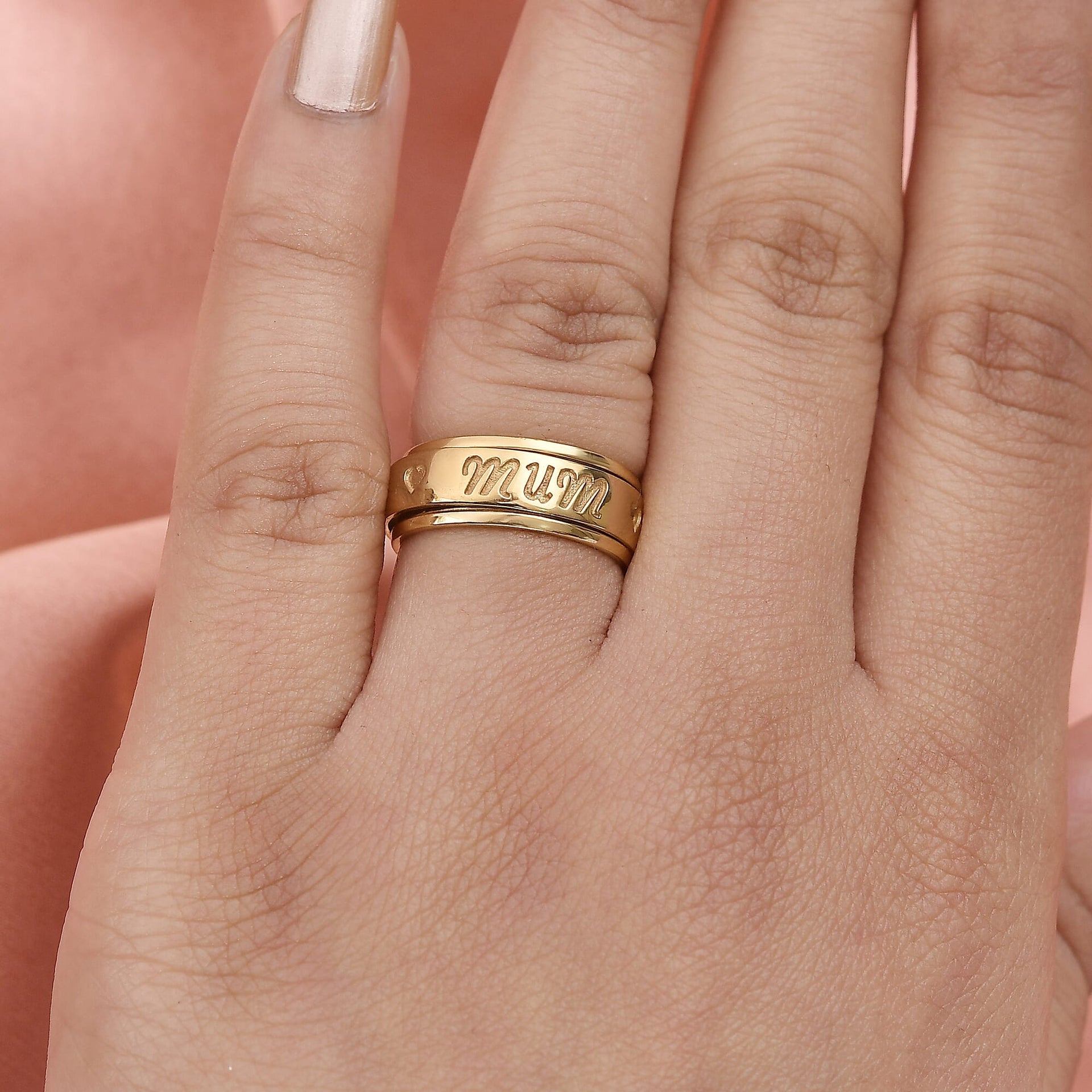 Mum Engraved Spinner Ring in Gold Plated Sterling Silver 7541986 2