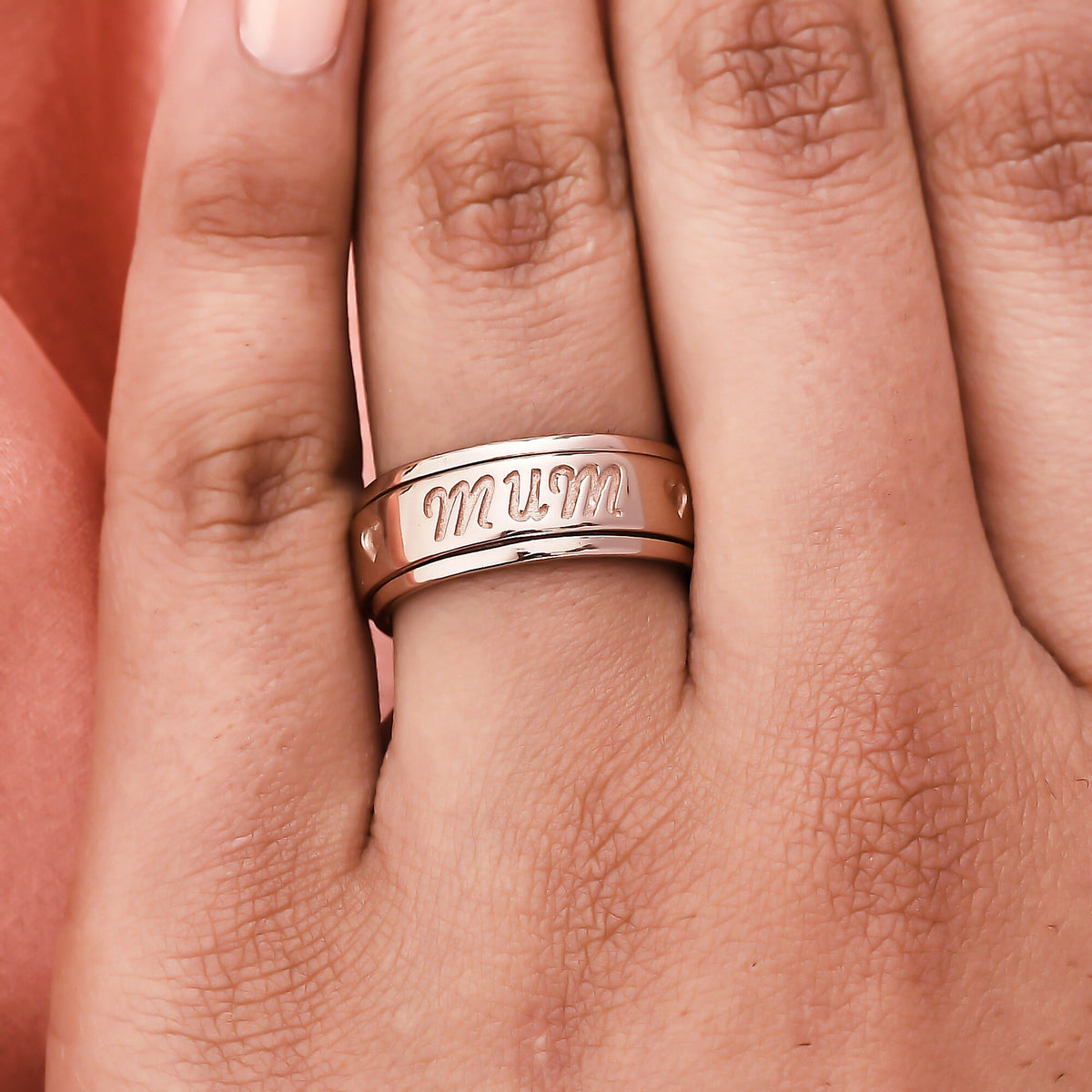 Mum Engraved Spinner Ring in Rose Gold Plated Sterling Silver 7541998 2