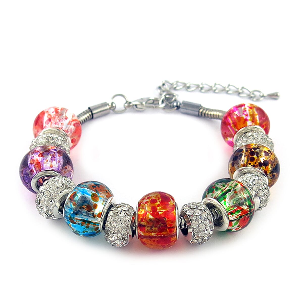 Murano Style Glass with White Crystal Bracelet (Size - 7.5+2 Inch Ext) V32581472 0