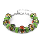 Murano Style Glass with Green Crystal Bracelet (Size - 7.5-2 Inch Ext)
