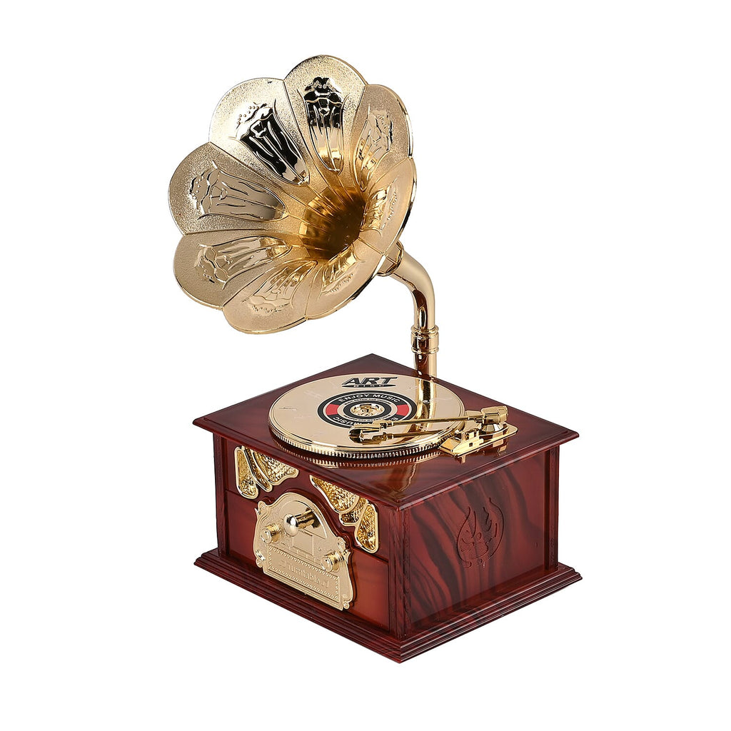 Phonograph Shape Mechanical Music Box (Size 22x12x12 cm) - Gold & White