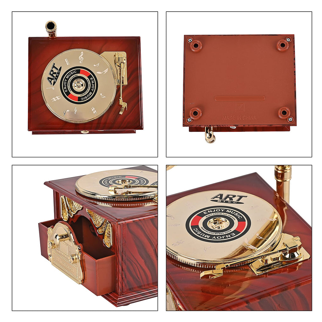 Phonograph Shape Mechanical Music Box (Size 22x12x12 cm) - Gold & White