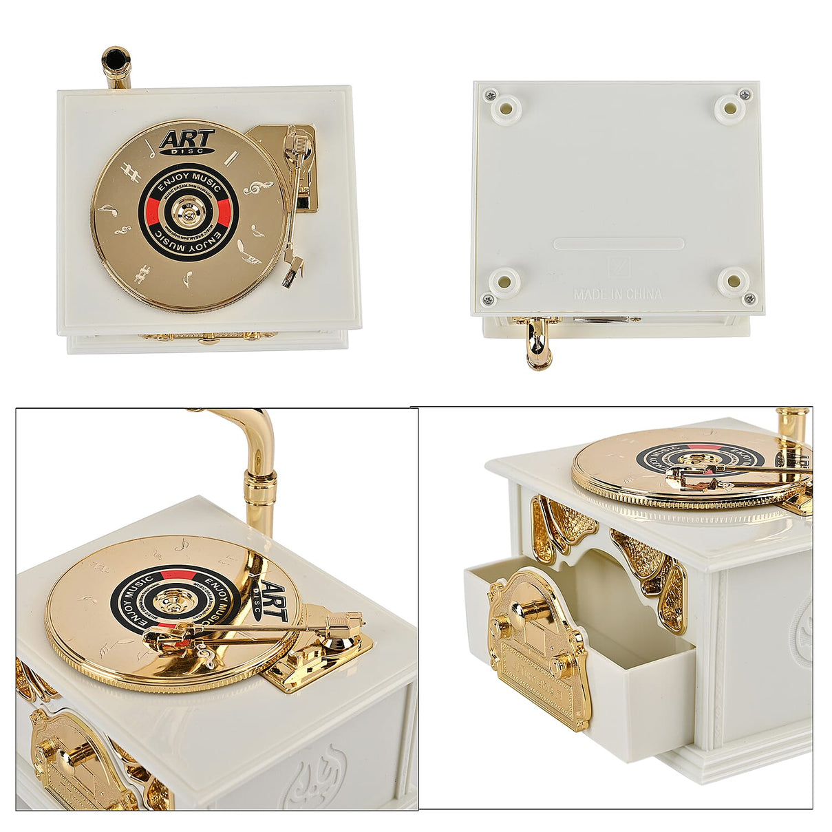 Phonograph Shape Mechanical Music Box (Size 22x12x12 cm) -White 7573514 5