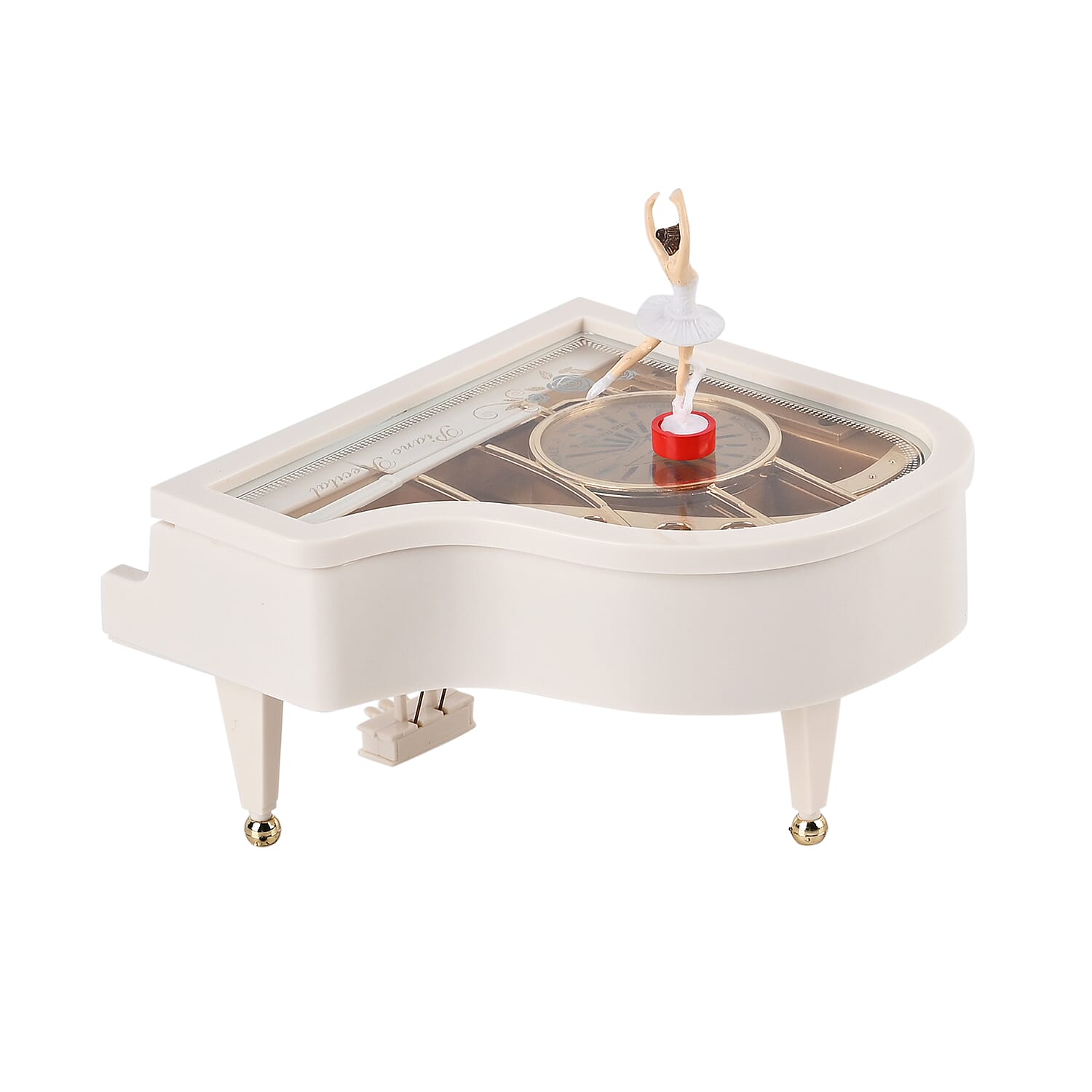 Piano Shape Music Box with a Ballerina (Size 15x15x7 cm) - White 7573509 4