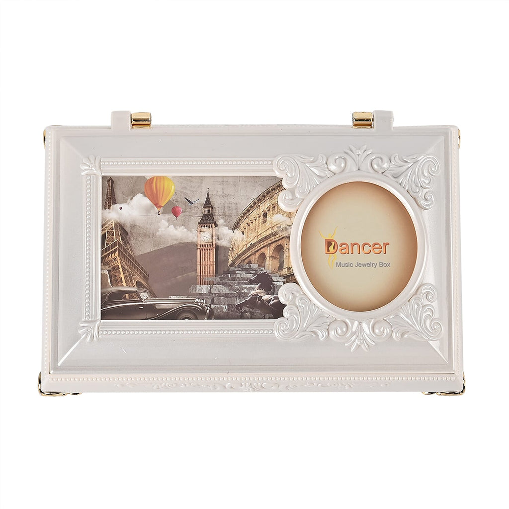 Oblong Shape Music Box with a Ballerina - White