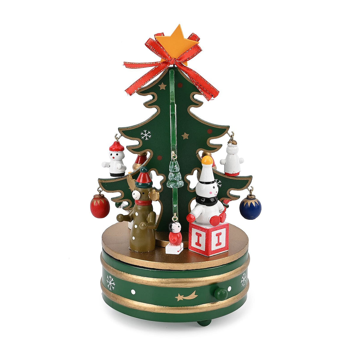 Rotating Christmas Tree Music Box with Figurines - Adorable Mini Hanging Ornaments - Green 18x13cm 7576935 2
