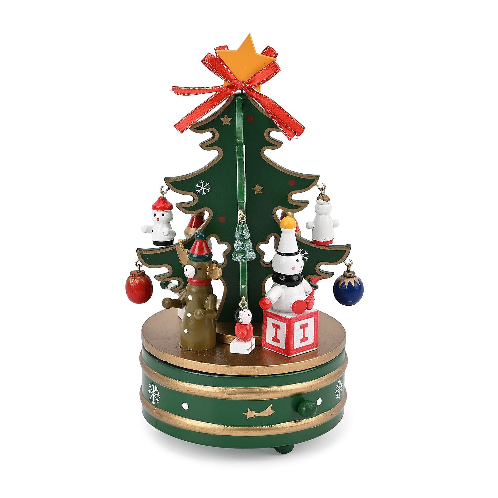 Rotating Christmas Tree Music Box with Figurines - Adorable Mini Hanging Ornaments - Green 18x13cm 7576935 2