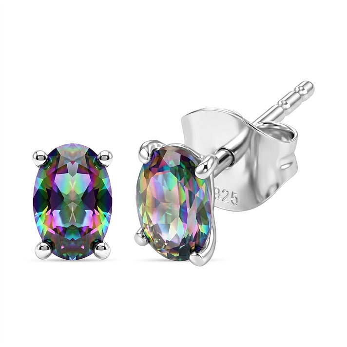 Mystic Topaz Solitaire Stud Push Post Earring in Platinum Overlay Sterling Silver 1.11 Ct. 8505786 1