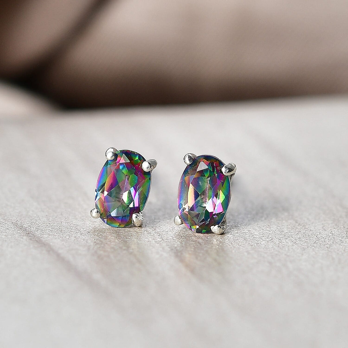 Mystic Topaz Solitaire Stud Push Post Earring in Platinum Overlay Sterling Silver 1.11 Ct. 8505786 3