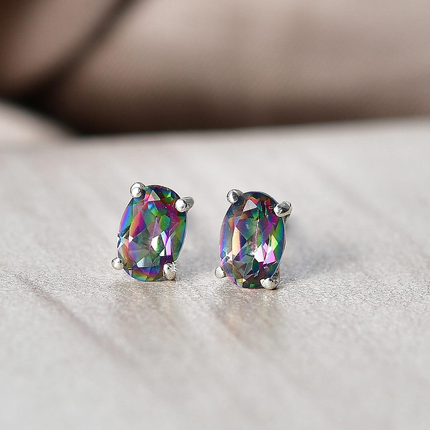 Mystic Topaz Solitaire Stud Push Post Earring in Platinum Overlay Sterling Silver 1.11 Ct. 8505786 3