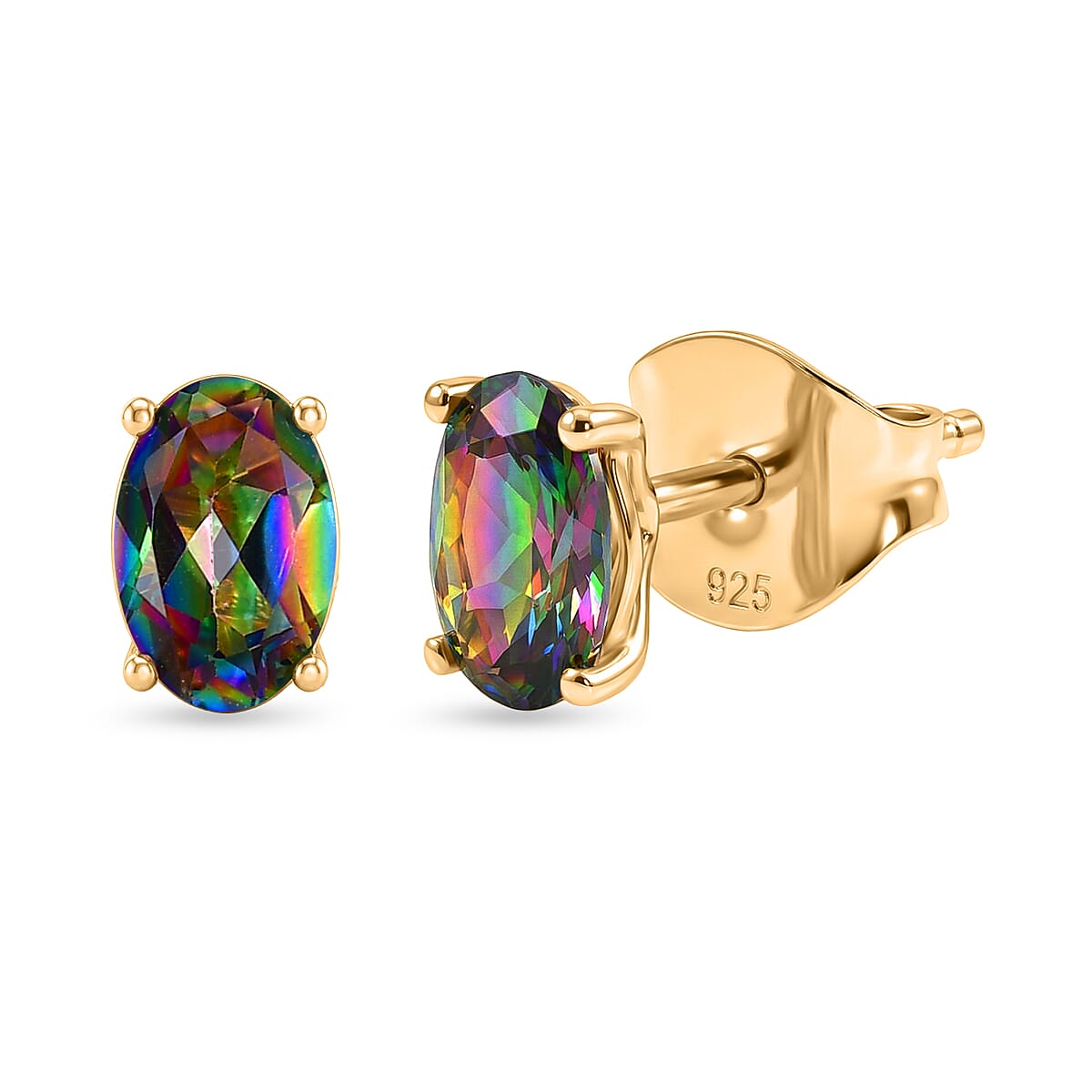 Mystic Topaz Solitaire Stud Push Post Earring in Yellow Gold Plated Sterling Silver 1.11 Ct 8505787 0