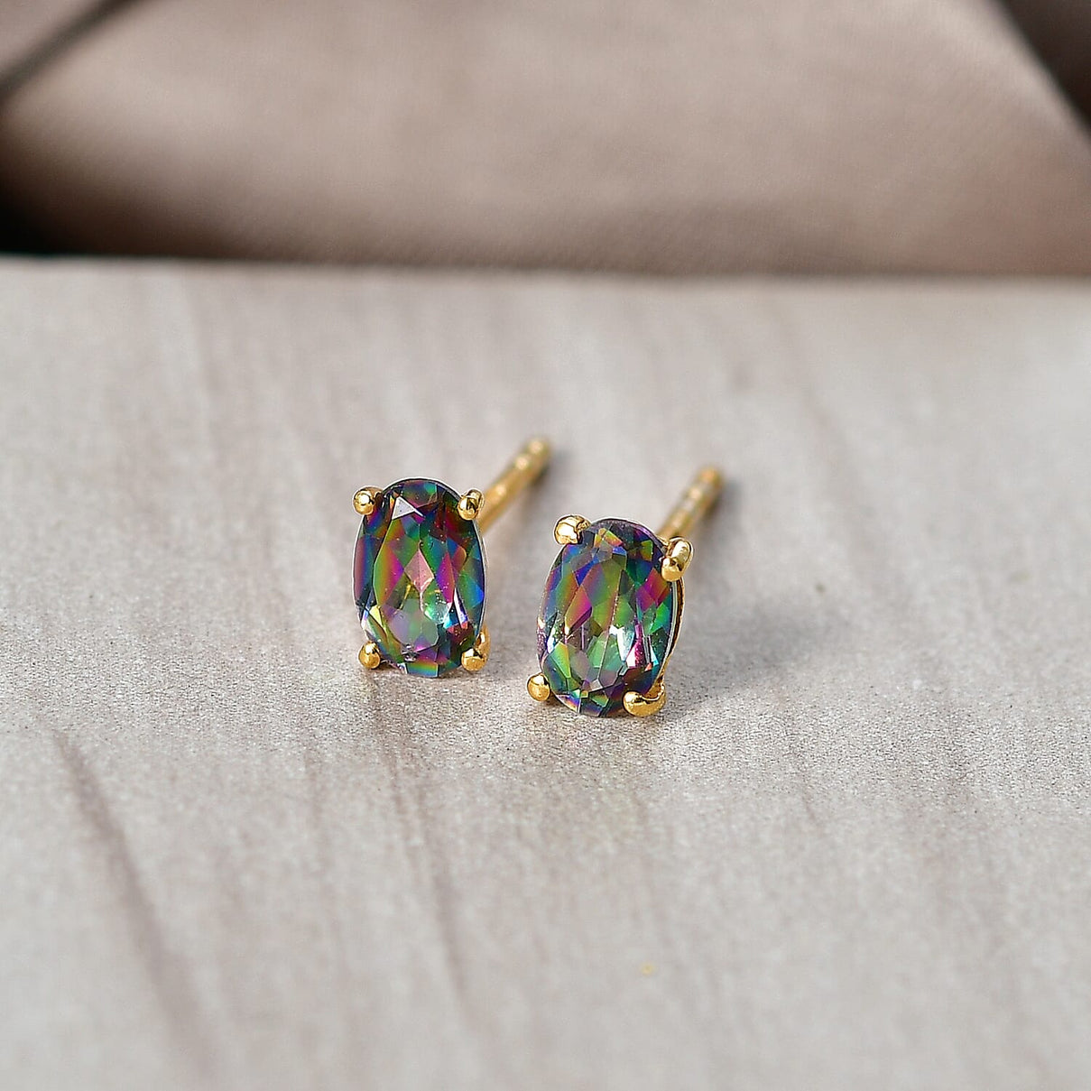 Mystic Topaz Solitaire Stud Push Post Earring in Yellow Gold Plated Sterling Silver 1.11 Ct 8505787 3