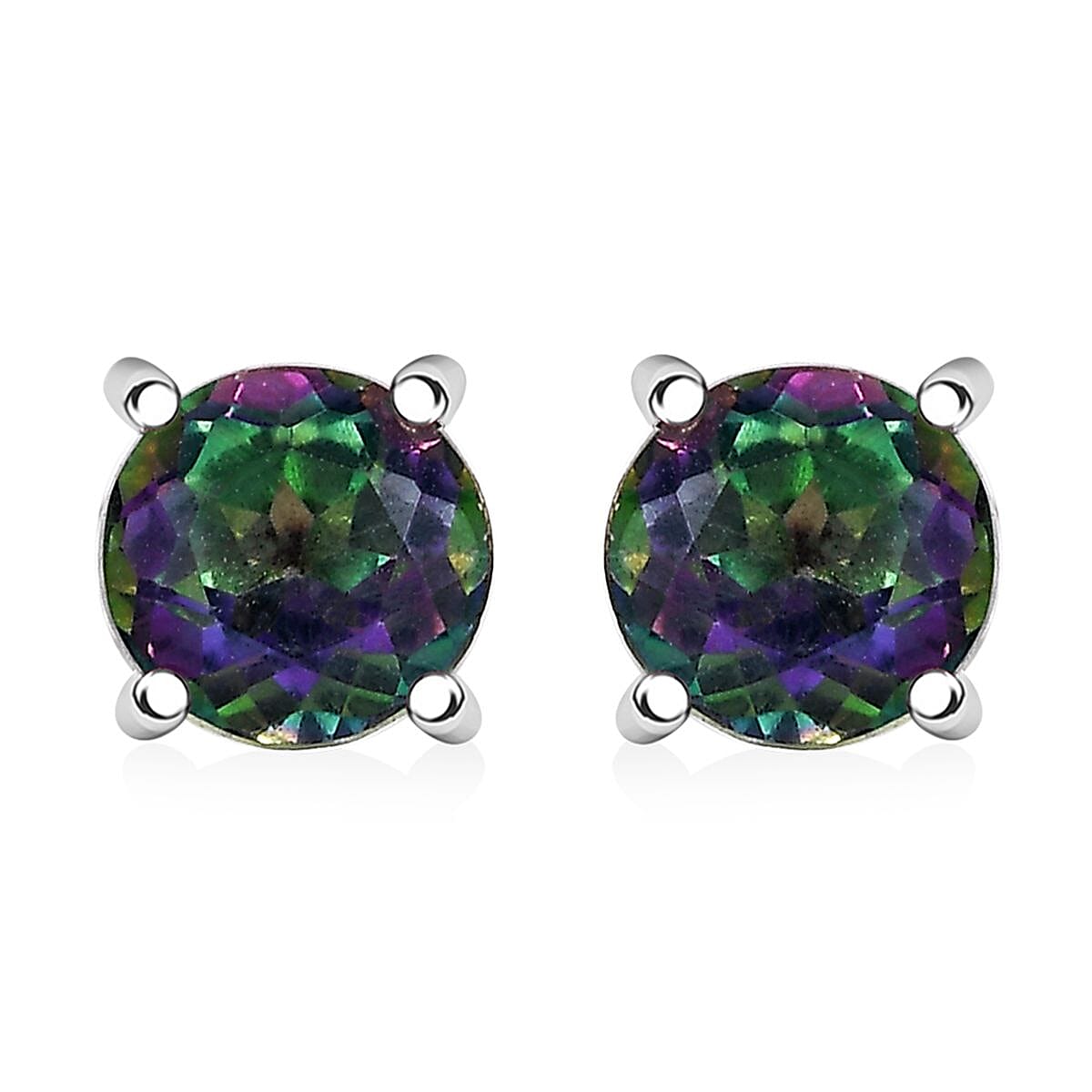 Mystic Topaz Solitaire Stud Push Post Earring with Push Back in Rhodium Overlay Sterling Silver 2.07 Ct 7966449 0
