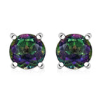 Mystic Topaz Solitaire Stud Push Post Earring with Push Back in Rhodium Overlay Sterling Silver 2.07 Ct