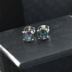 Mystic Topaz Solitaire Stud Push Post Earring with Push Back in Rhodium Overlay Sterling Silver 2.07 Ct