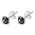 Mystic Topaz Solitaire Stud Push Post Earring with Push Back in Rhodium Overlay Sterling Silver 2.07 Ct