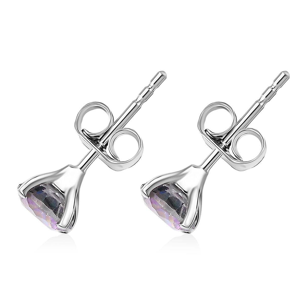 Mystic Topaz Solitaire Stud Push Post Earring with Push Back in Rhodium Overlay Sterling Silver 2.07 Ct 7966449 4