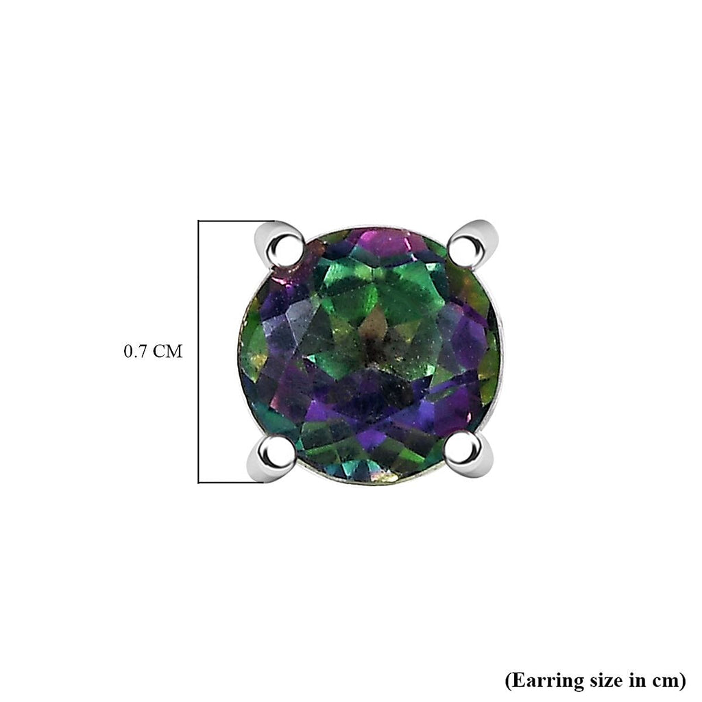 Mystic Topaz Solitaire Stud Push Post Earring with Push Back in Rhodium Overlay Sterling Silver 2.07 Ct
