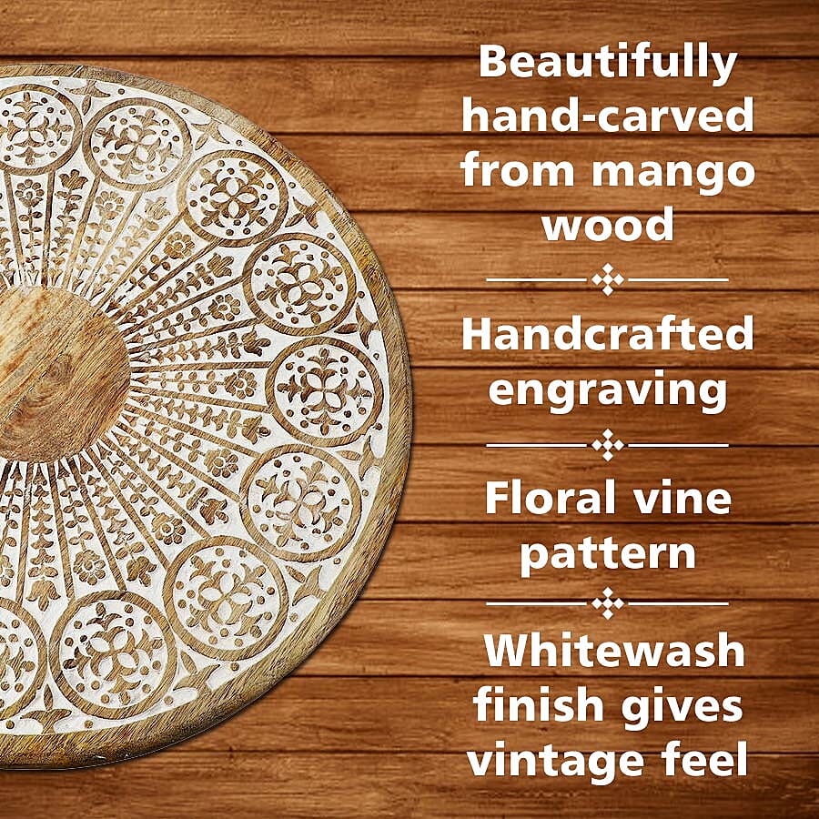 Handmade - Hand Carved Mango Wood Rotating Tray (Dia 40, Weight 7.09lbs) 3519049 2
