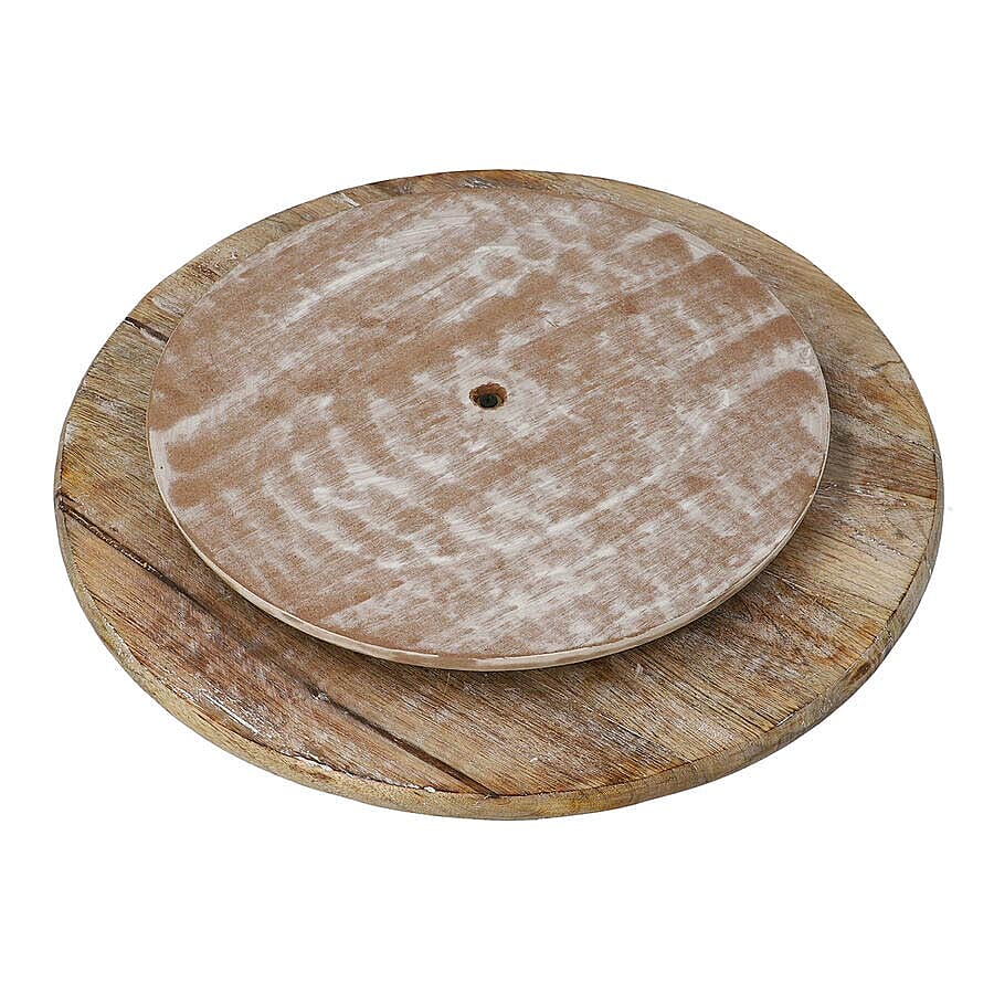 Handmade - Hand Carved Mango Wood Rotating Tray (Dia 40, Weight 7.09lbs) 3519049 5