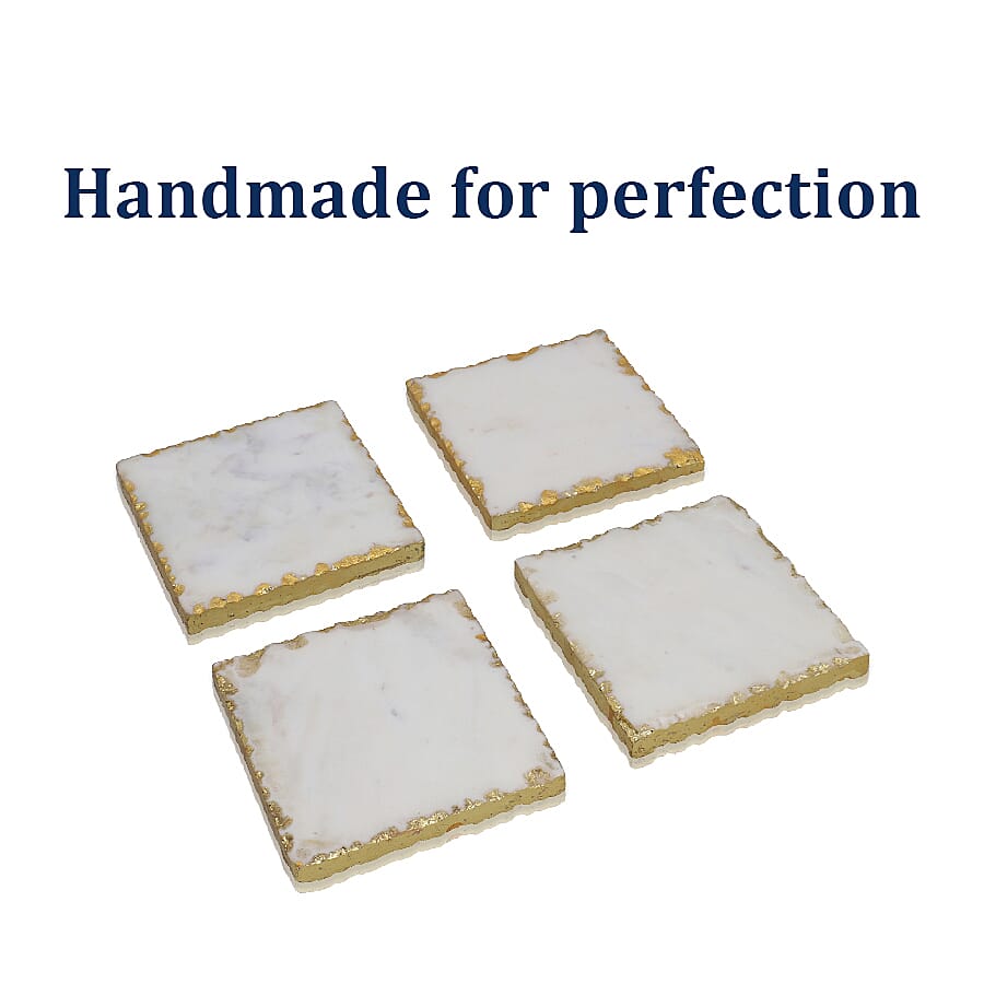 NAKKASHI - Set of 4 - Square Shaped Marble Coasters (Size 10cm) - White 3631302 2