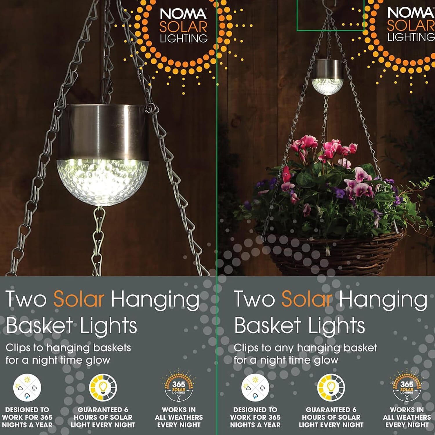 Noma - Set of 2 Solar Hanging Basket Lights 8132635 2