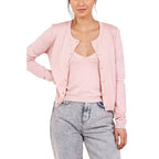 Nova of London 2 Piece Set - Jersey Stitch Crew Neck Vest & Cardigan in Pink (Size Large)