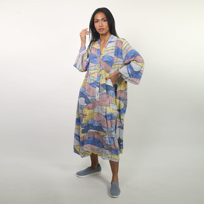 NOVA OF LONDON Abstract Print Smock Women's Midi Dress - Grey 6250716 1