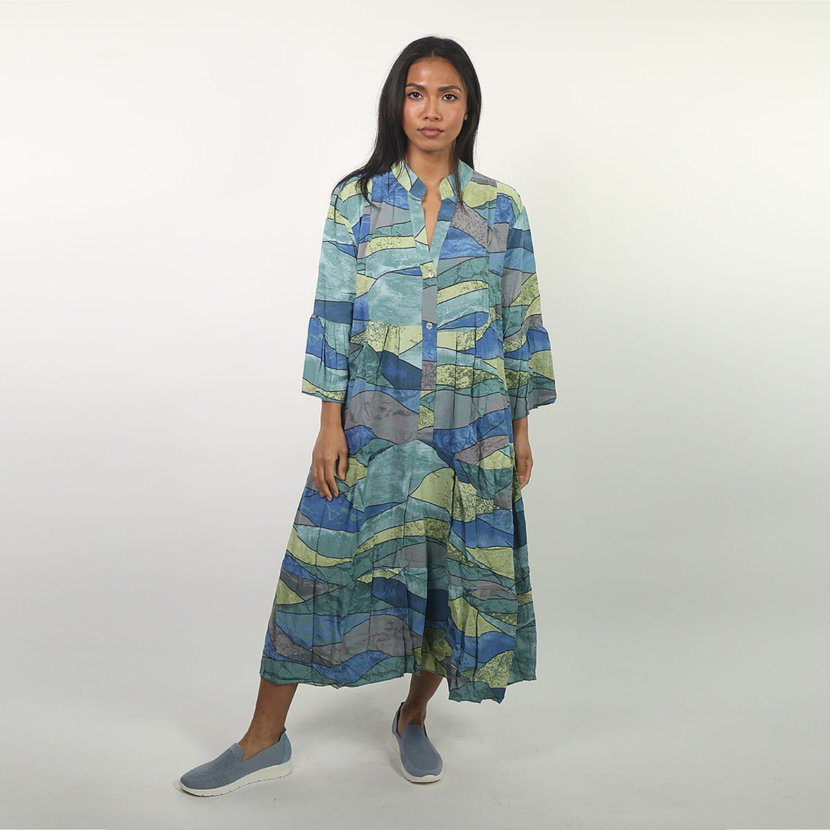NOVA OF LONDON Abstract Print Smock Women's Midi Dress - Teal 6250767 0