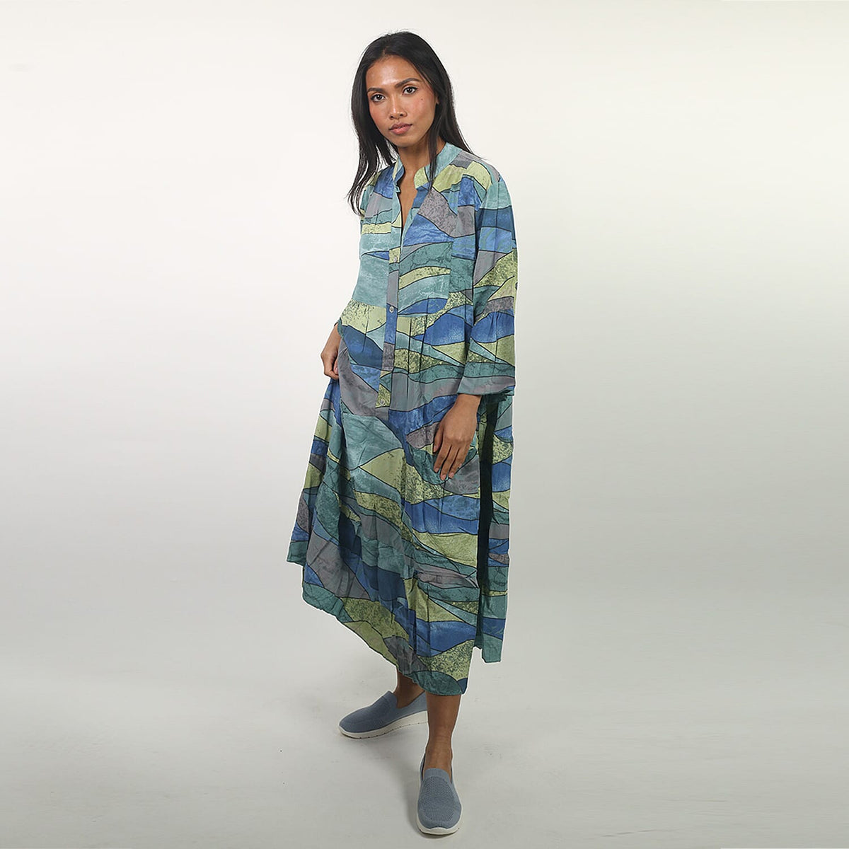 NOVA OF LONDON Abstract Print Smock Women's Midi Dress - Teal 6250767 1