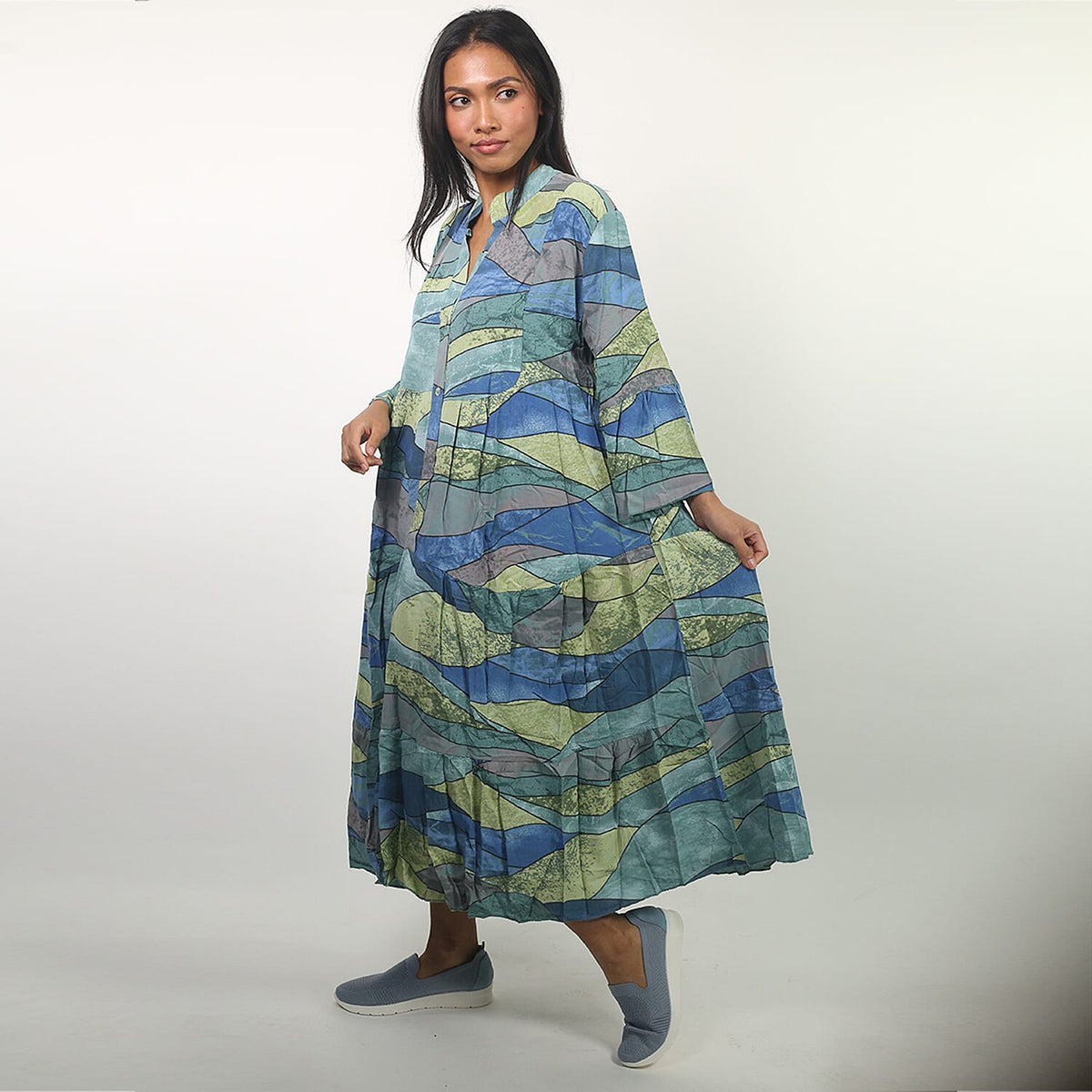 NOVA OF LONDON Abstract Print Smock Women's Midi Dress - Teal 6250767 2