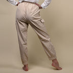 Nova of London Cargo Cuffed Jogger with Side Pockets in Stone Colour (Size L)