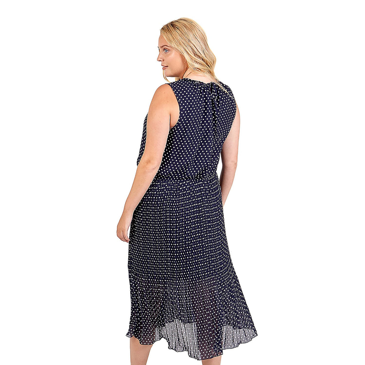 Nova Of London Curve Pleated Polka Dot Midi Dress -Navy and White 8931773 1
