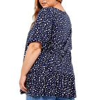 NOVA of London Round Neck and Short Sleeved White Dots Printed Navy Smock Top (Size 18-20)