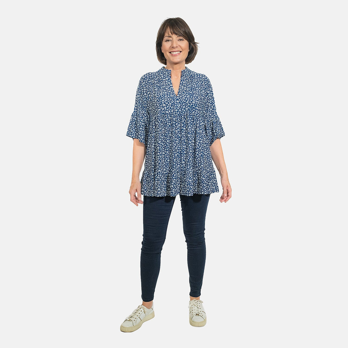 NOVA OF LONDON V-Neck Women's Smock Top - Navy 6367510 0
