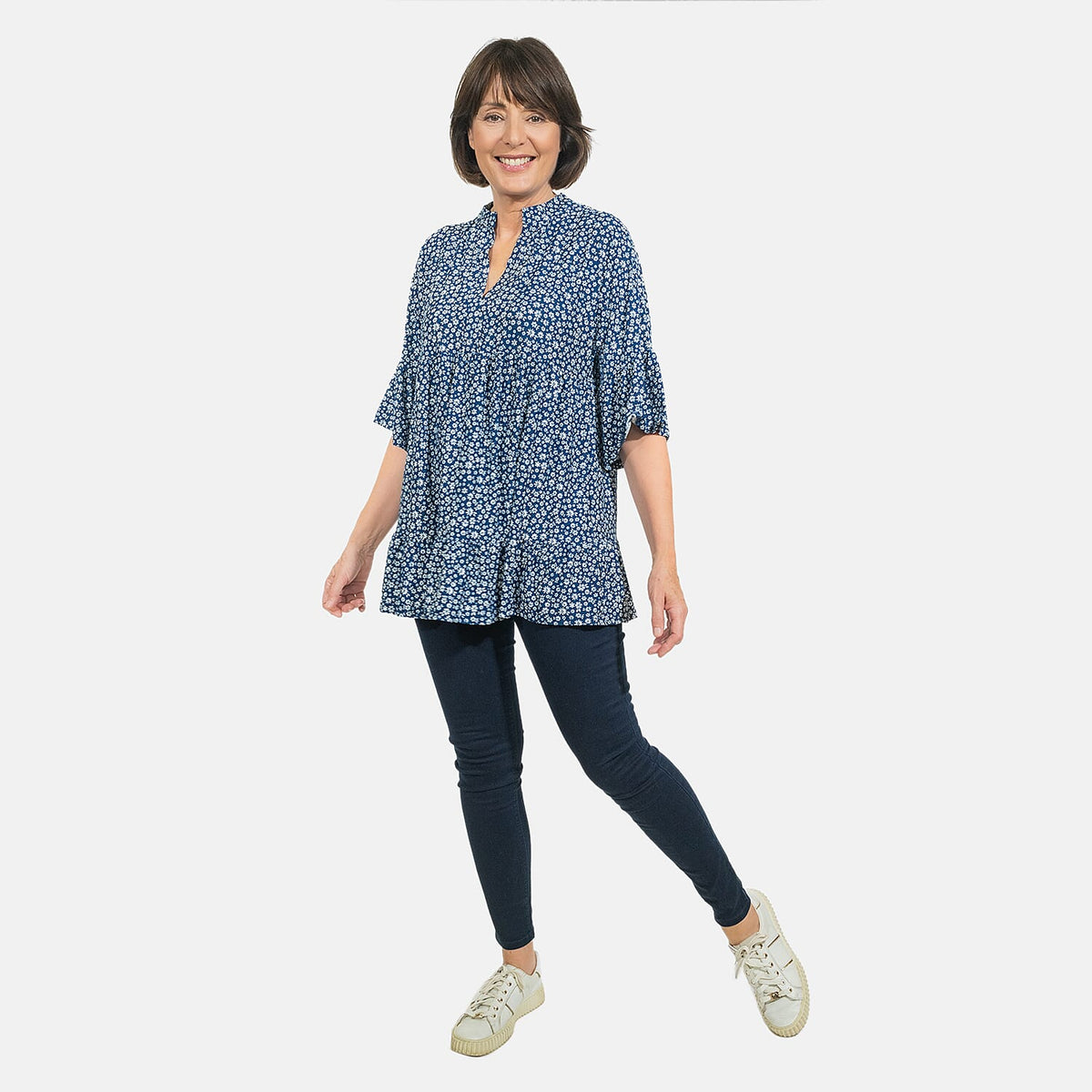 NOVA OF LONDON V-Neck Women's Smock Top - Navy 6367510 2