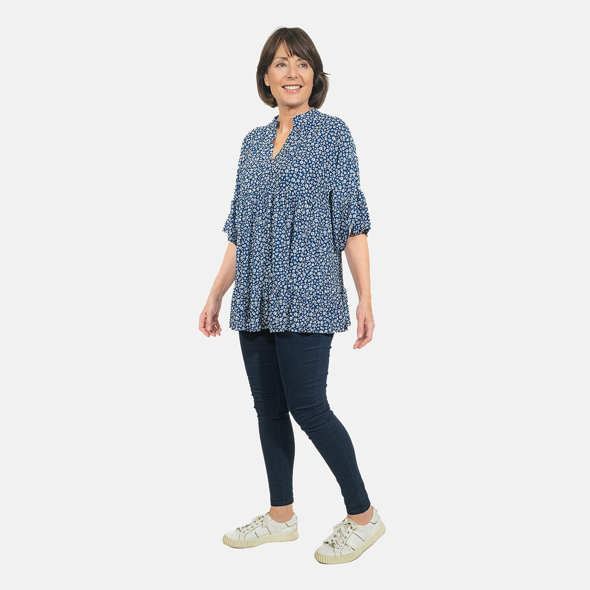NOVA OF LONDON V-Neck Women's Smock Top - Navy 6367510 3