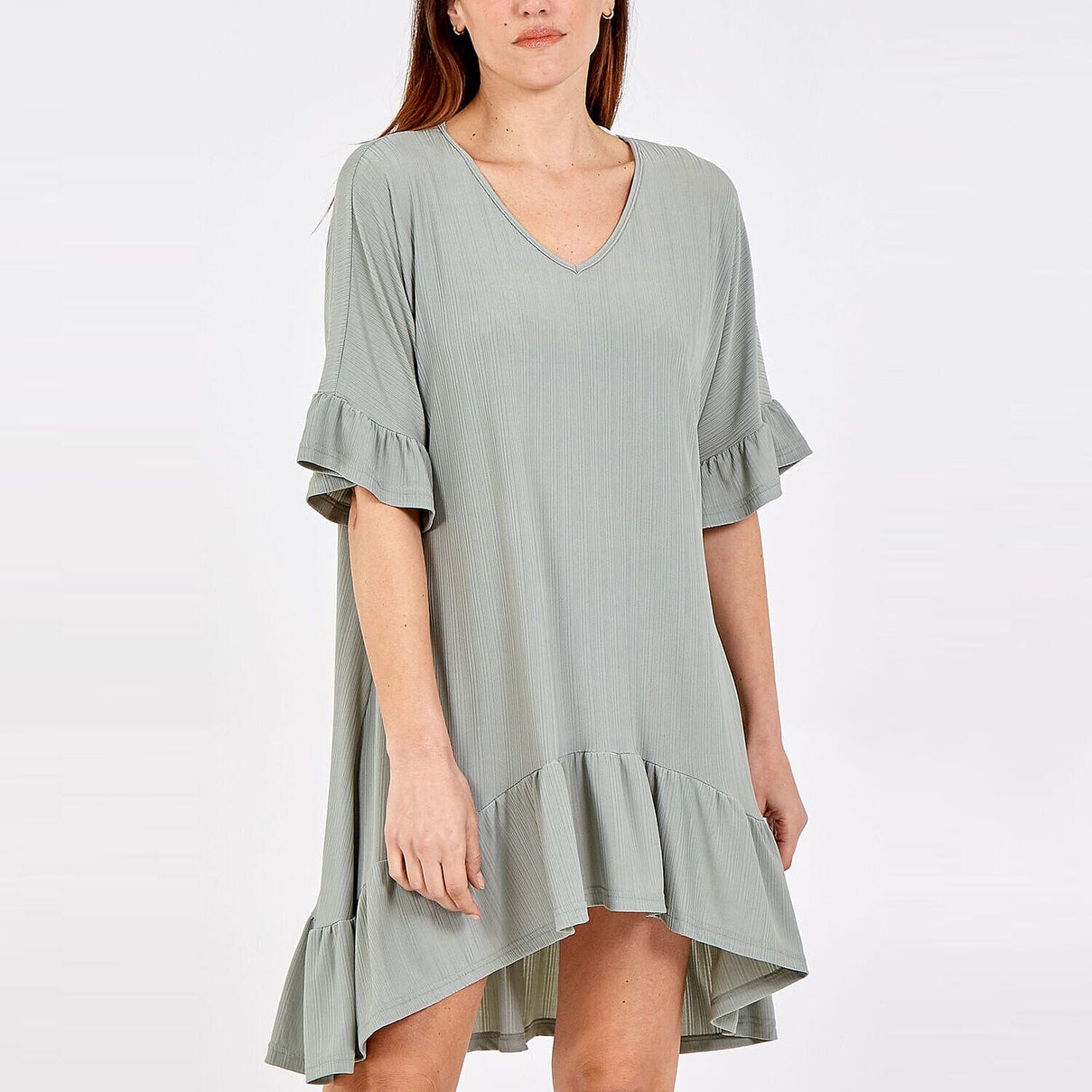 NOVA OF LONDON Women's V-neck Top with Ruffled Hem - Sage 6245065 0