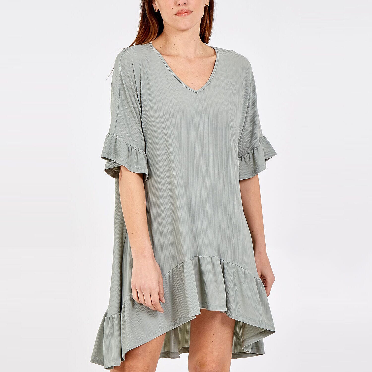 NOVA OF LONDON Women's V-neck Top with Ruffled Hem - Sage 6245065 0