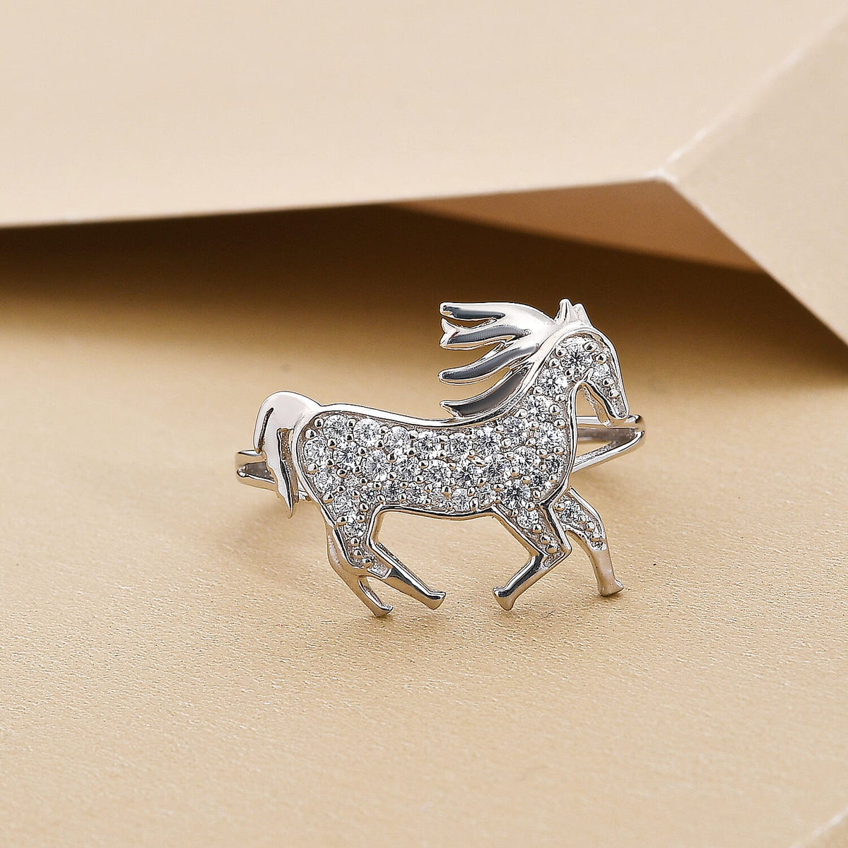 NY Close Out- CZ Unicorn Ring in Platinum Overlay Sterling Silver 7061443 4