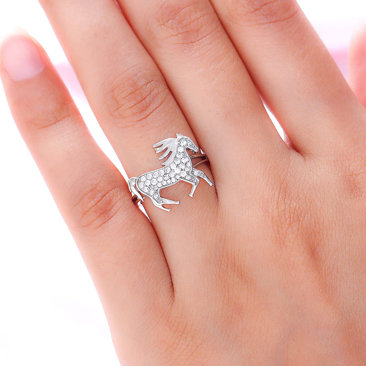 NY Close Out- CZ Unicorn Ring in Platinum Overlay Sterling Silver 7061443 6