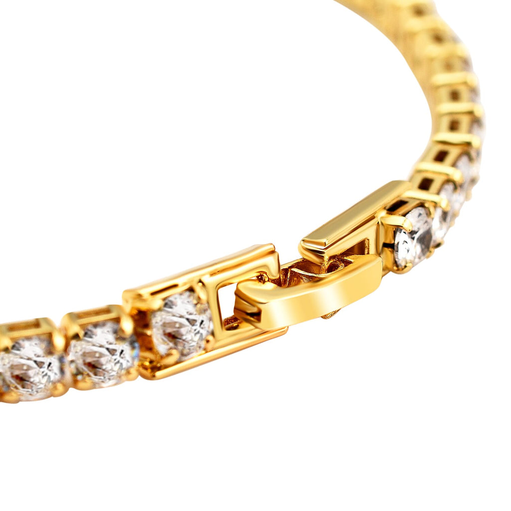 NY Close Out Deal- AAA Simulated Diamond Tennis Bracelet (Size - 7.5) in Yellow Gold Tone