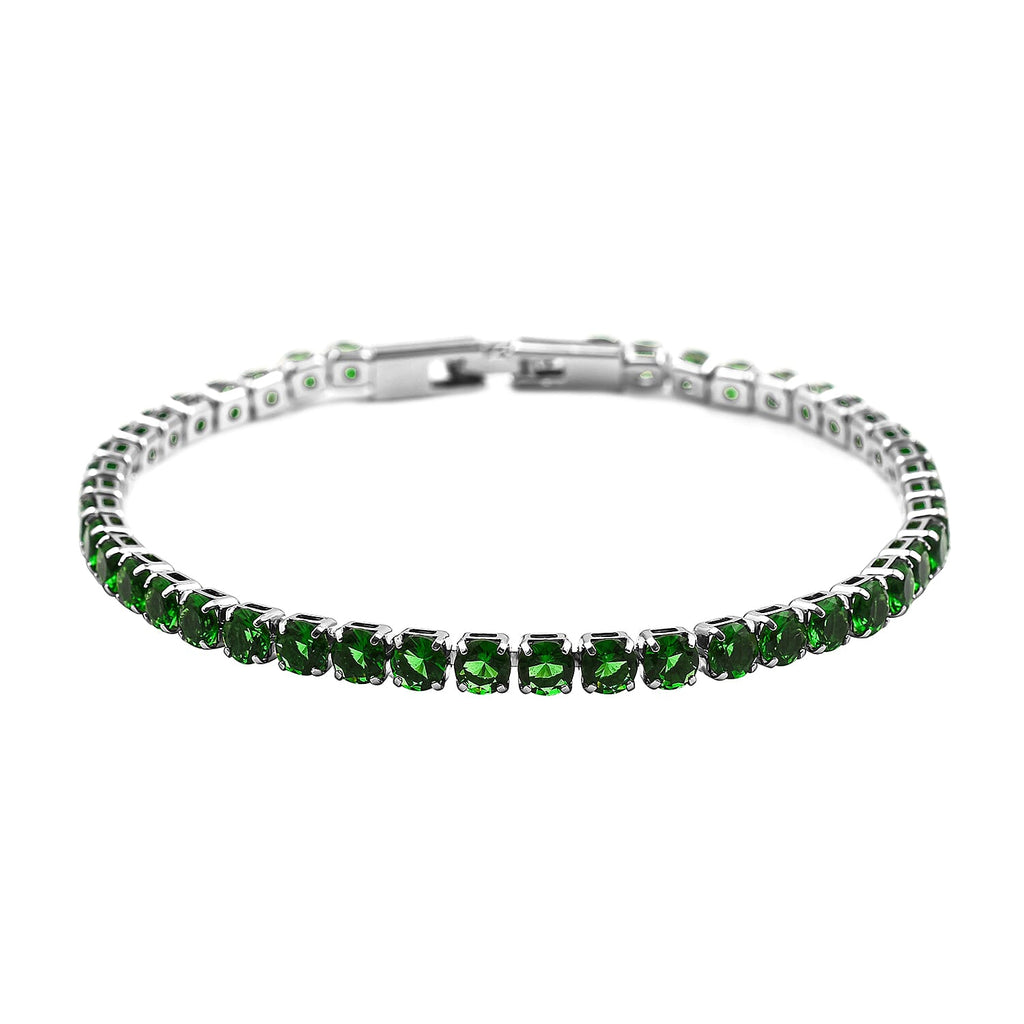 NY Close Out Deal- Simulated Emerald Tennis Bracelet (Size - 7.5) in Silver Tone