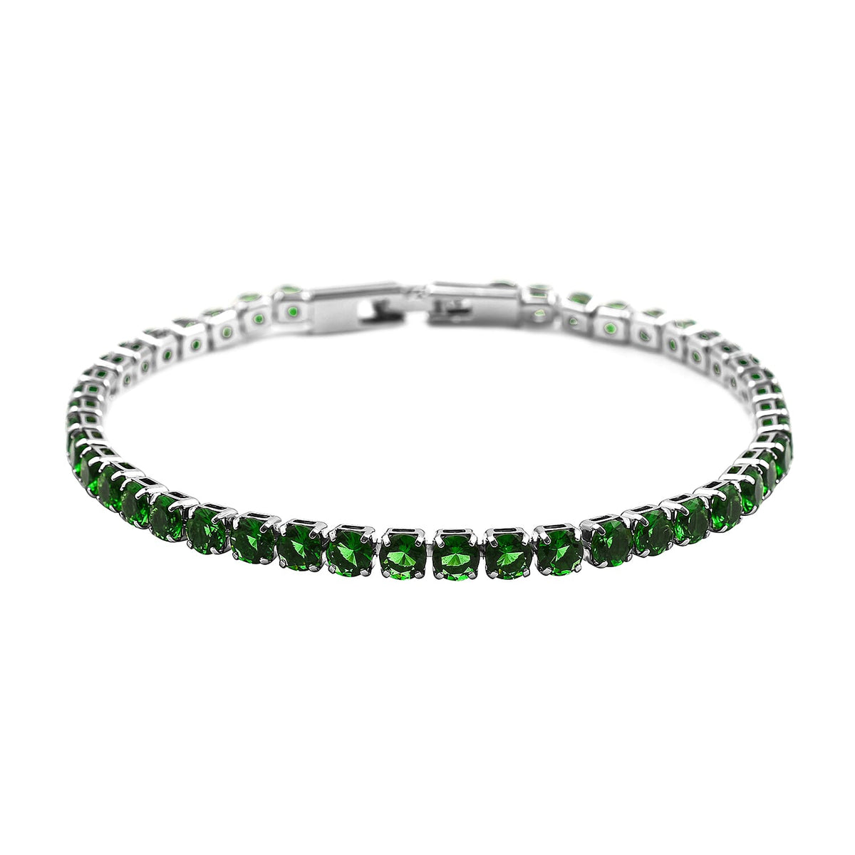 NY Close Out Deal- Simulated Emerald Tennis Bracelet (Size - 7.5) in Silver Tone 7167892 0