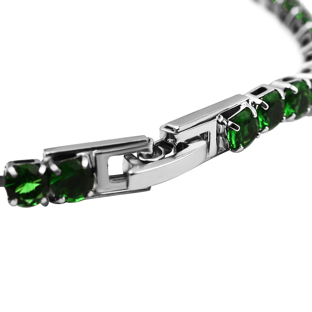 NY Close Out Deal- Simulated Emerald Tennis Bracelet (Size - 7.5) in Silver Tone 7167892 2