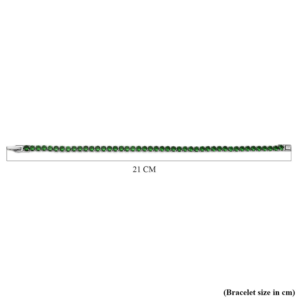 NY Close Out Deal- Simulated Emerald Tennis Bracelet (Size - 7.5) in Silver Tone